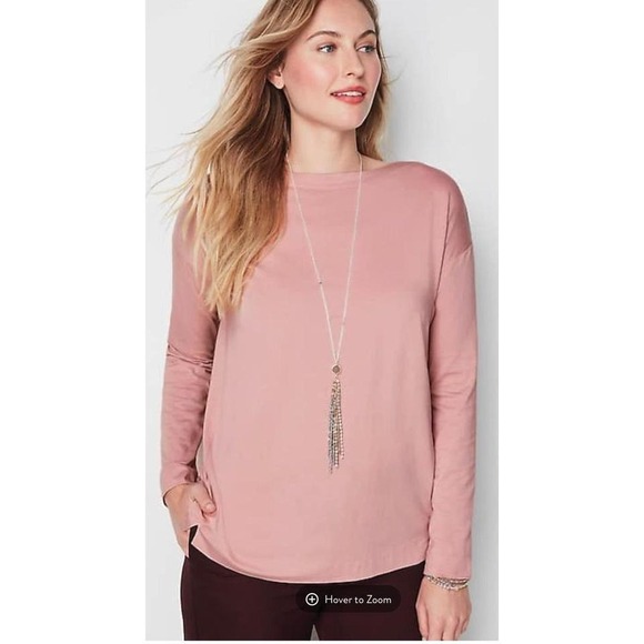 J.Jill Luxe Supima Boat-neck Long Sleeve Tee in Quartz Pink~XL - Picture 1 of 5
